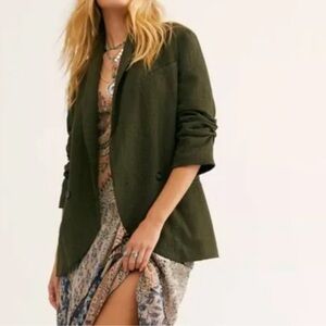 Free People Rowan Cotton Blazer in Deep Army Green size Small $148